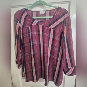 Van Heusen Women's Checkered Blouse - Burgandy and Navy
